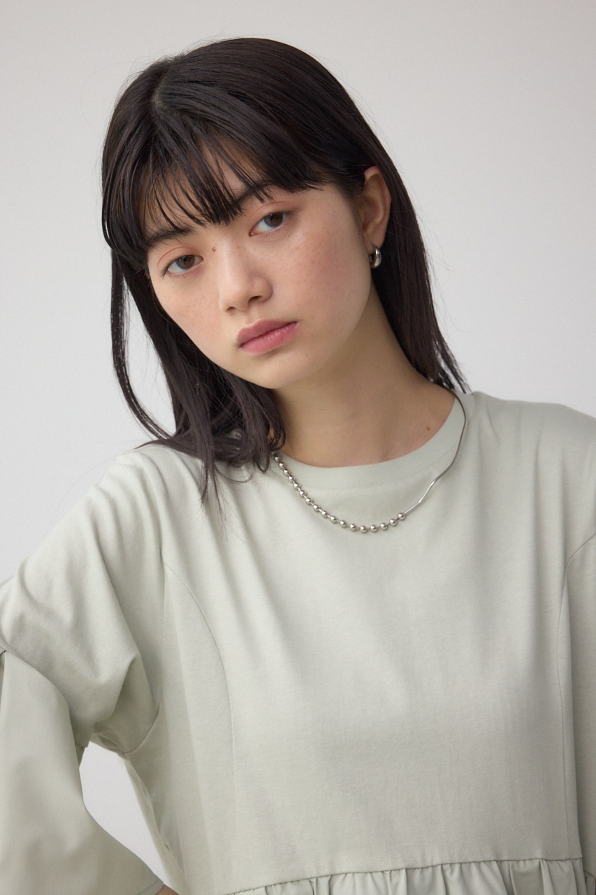 タックスリーブ半袖デザインカットトップス L/GRN FREE