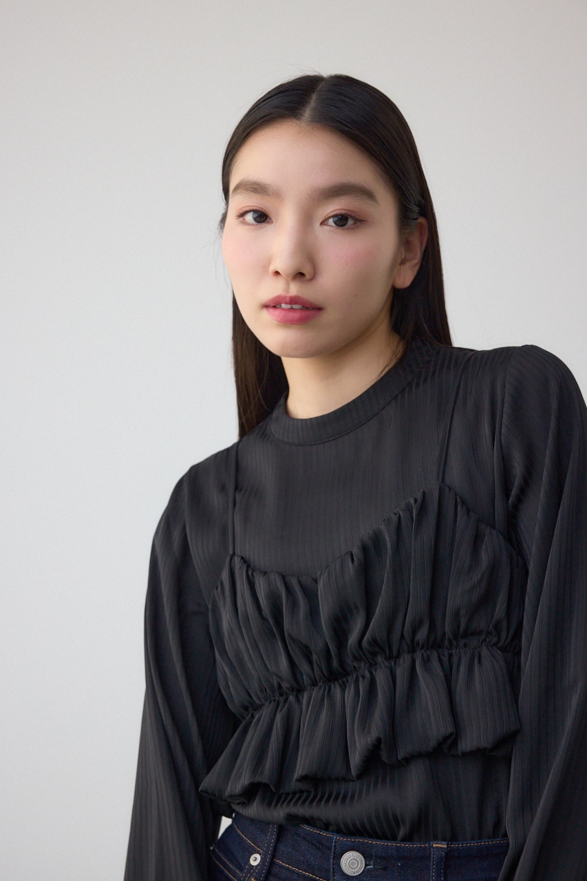 プランテーション　ウール変形ブラウス　総柄　フレア　レイヤード　カットソー プランテーション ウール変形ブラウス 総柄 フレア レイヤード