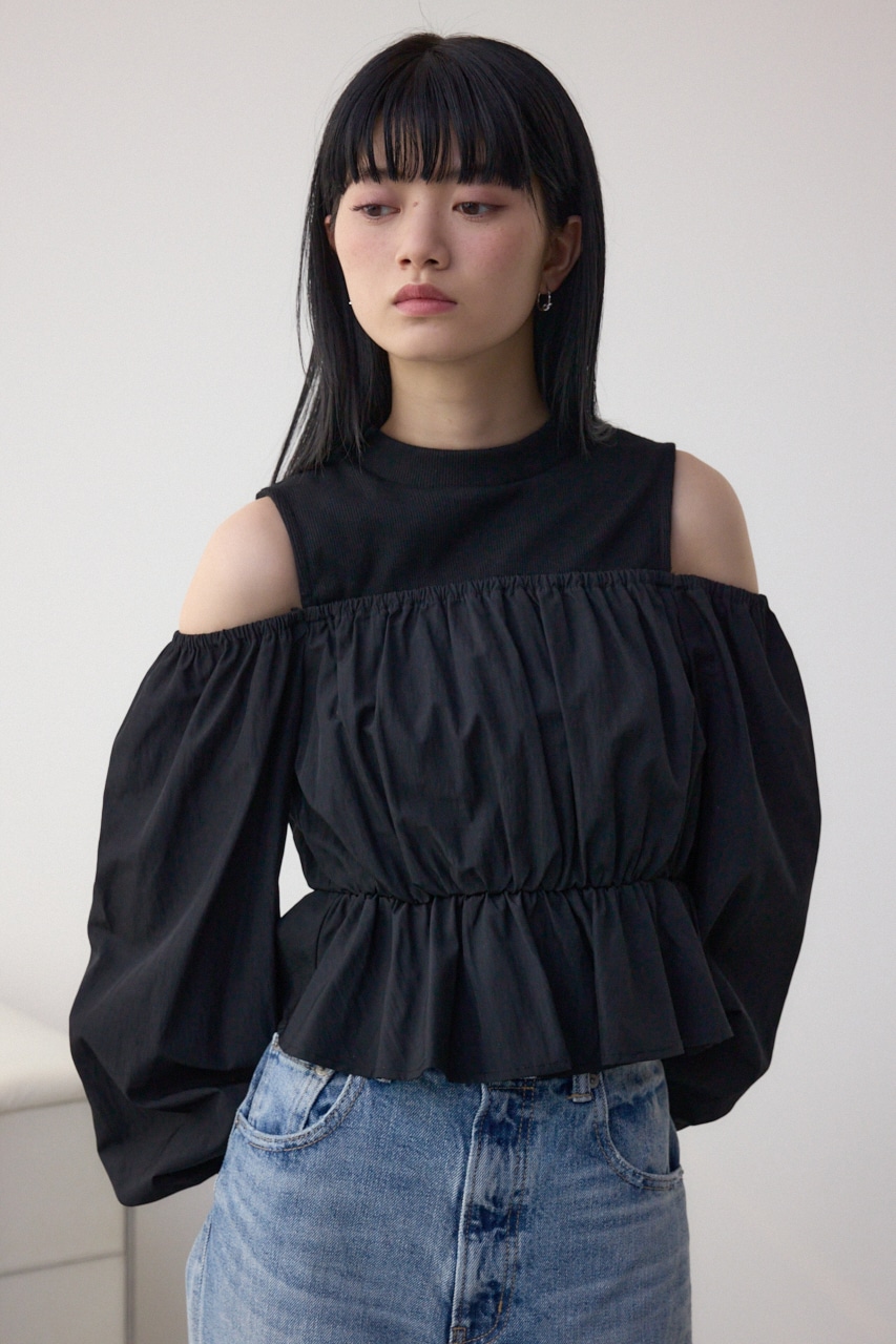 オフショルレイヤードブラウス BLK FREE