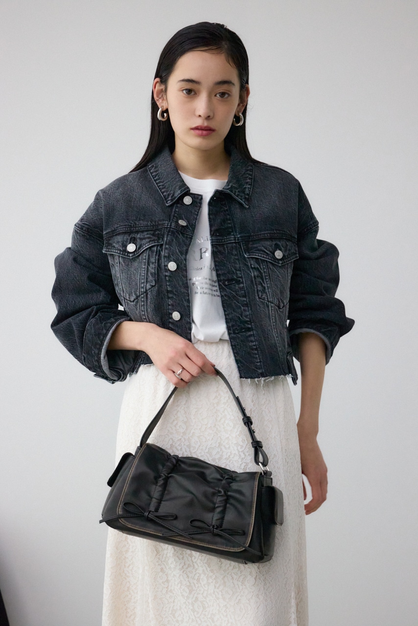 リボンデザインフラップバッグ BLK FREE