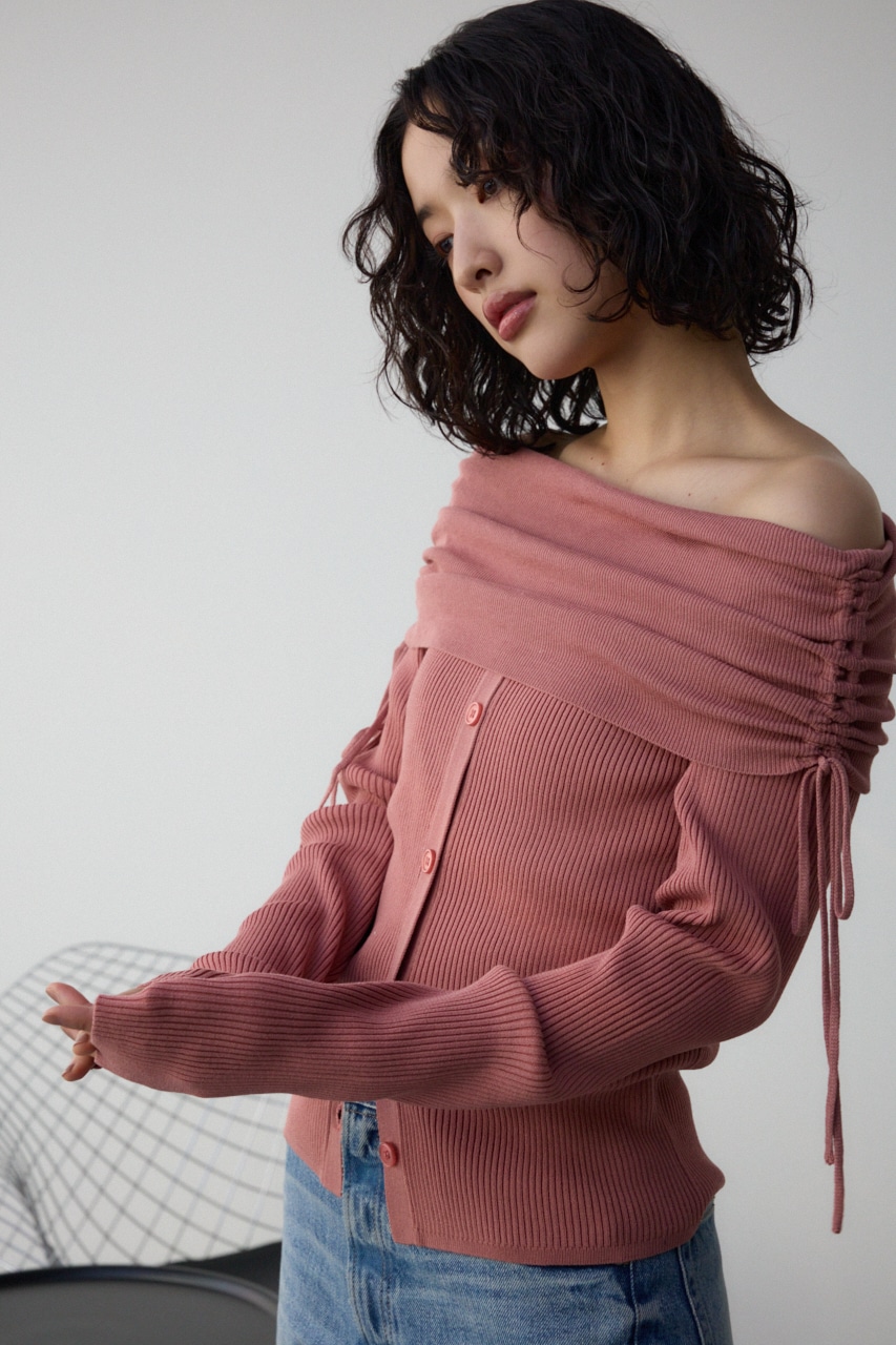ギャザーオフショルダーニットトップス PNK FREE