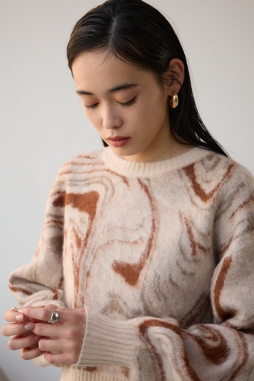 マーブルクロップドジャガードニット 柄BEG FREE