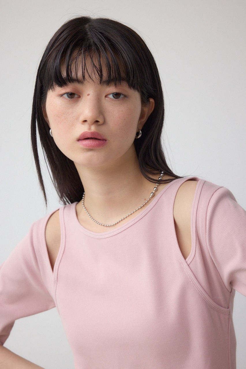 デザインネックショートTシャツ L/PNK FREE