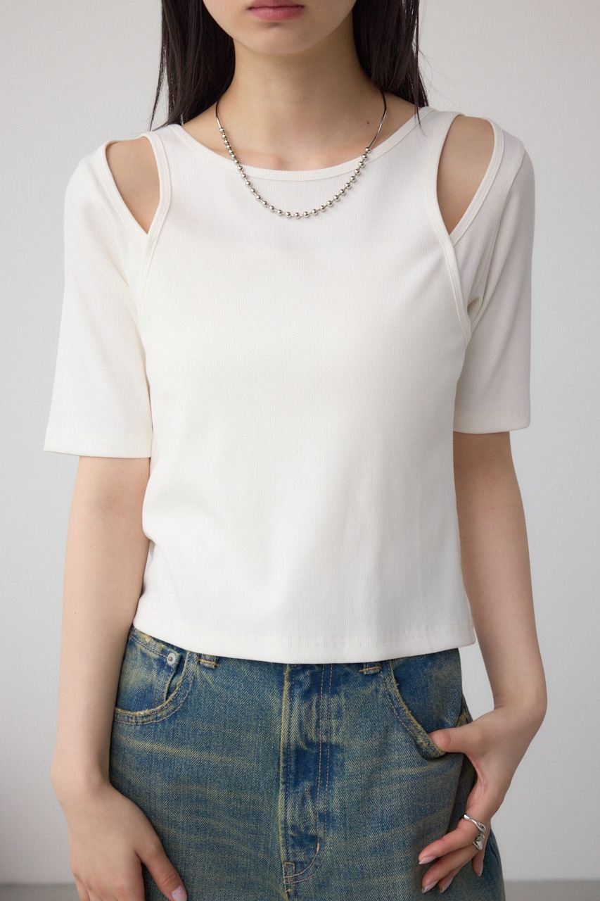 デザインネックショートTシャツ O/WHT FREE