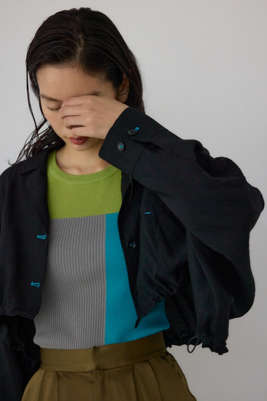 【PLUS】ショートギャザーシアーシャツ BLK FREE