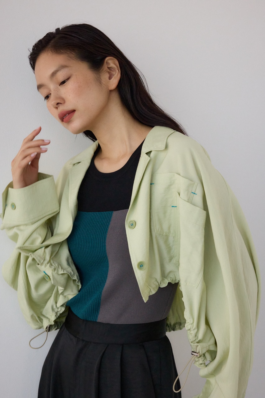 【PLUS】ショートギャザーシアーシャツ LIME FREE