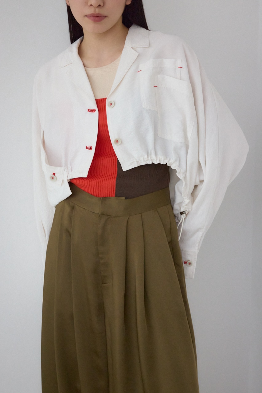 【PLUS】ショートギャザーシアーシャツ O/WHT FREE