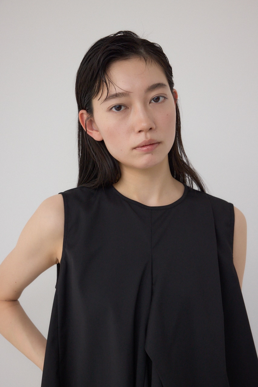 【PLUS】ランダムドレープブラウス BLK FREE