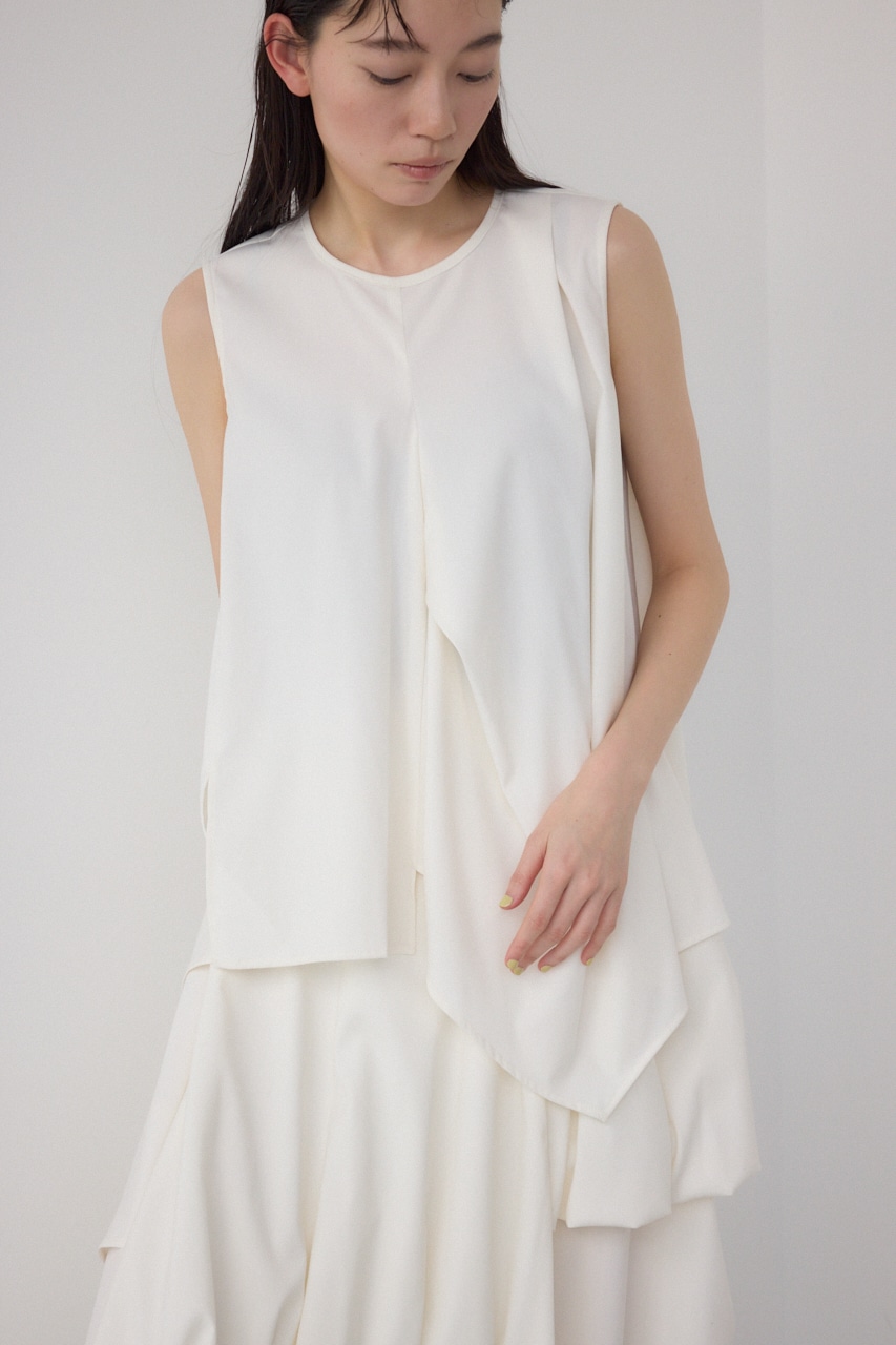 【PLUS】ランダムドレープブラウス WHT FREE