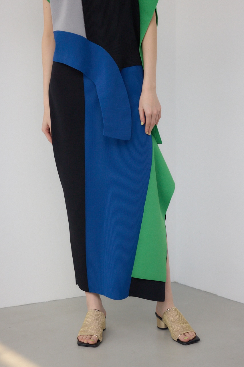 【PLUS】パネルドレープマーメイドスカート 柄BLK M