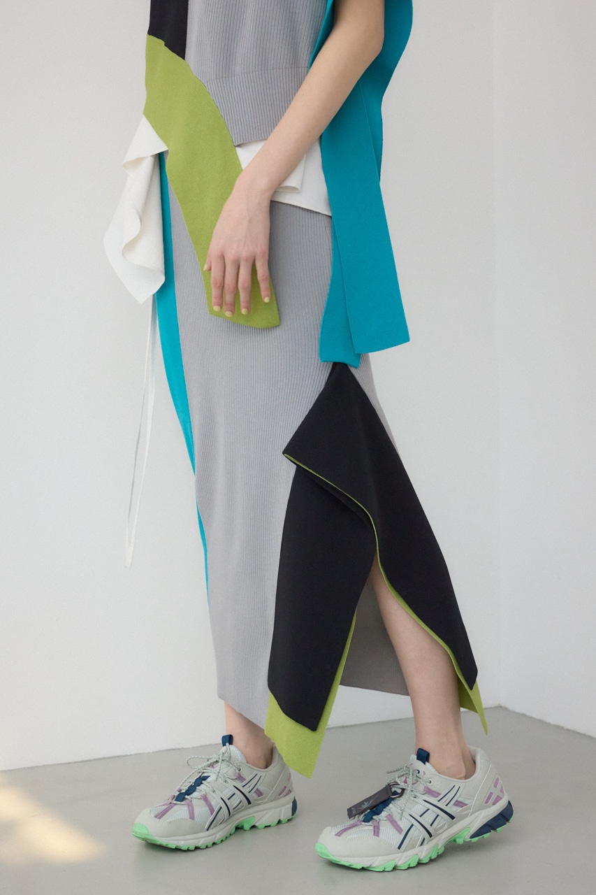 【PLUS】パネルドレープマーメイドスカート 柄GRY M