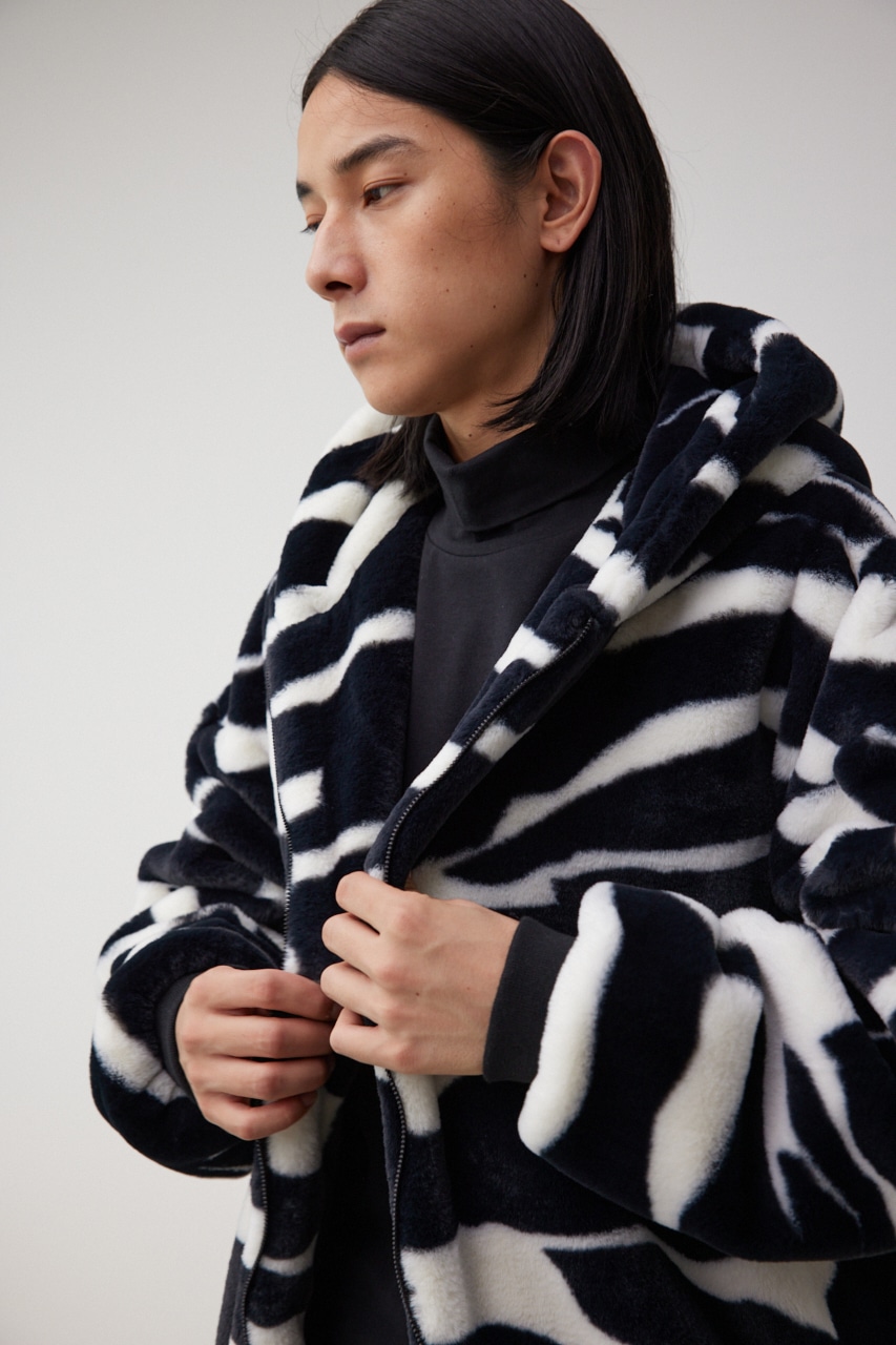 MOUSSY [STRIPED FAUX FUR JACKET ］