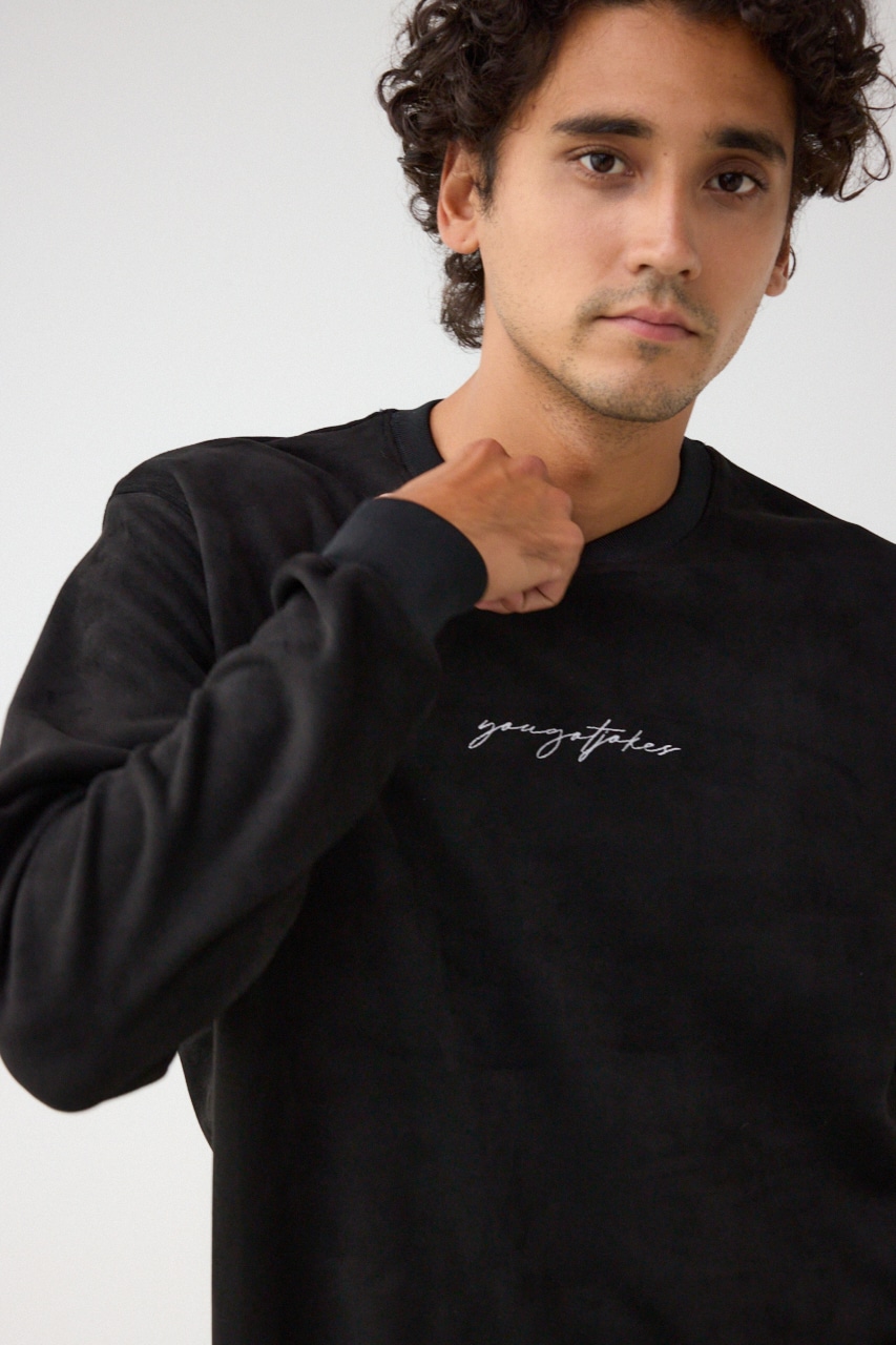 フェイクスウェード刺繍ロゴトップス BLK FREE