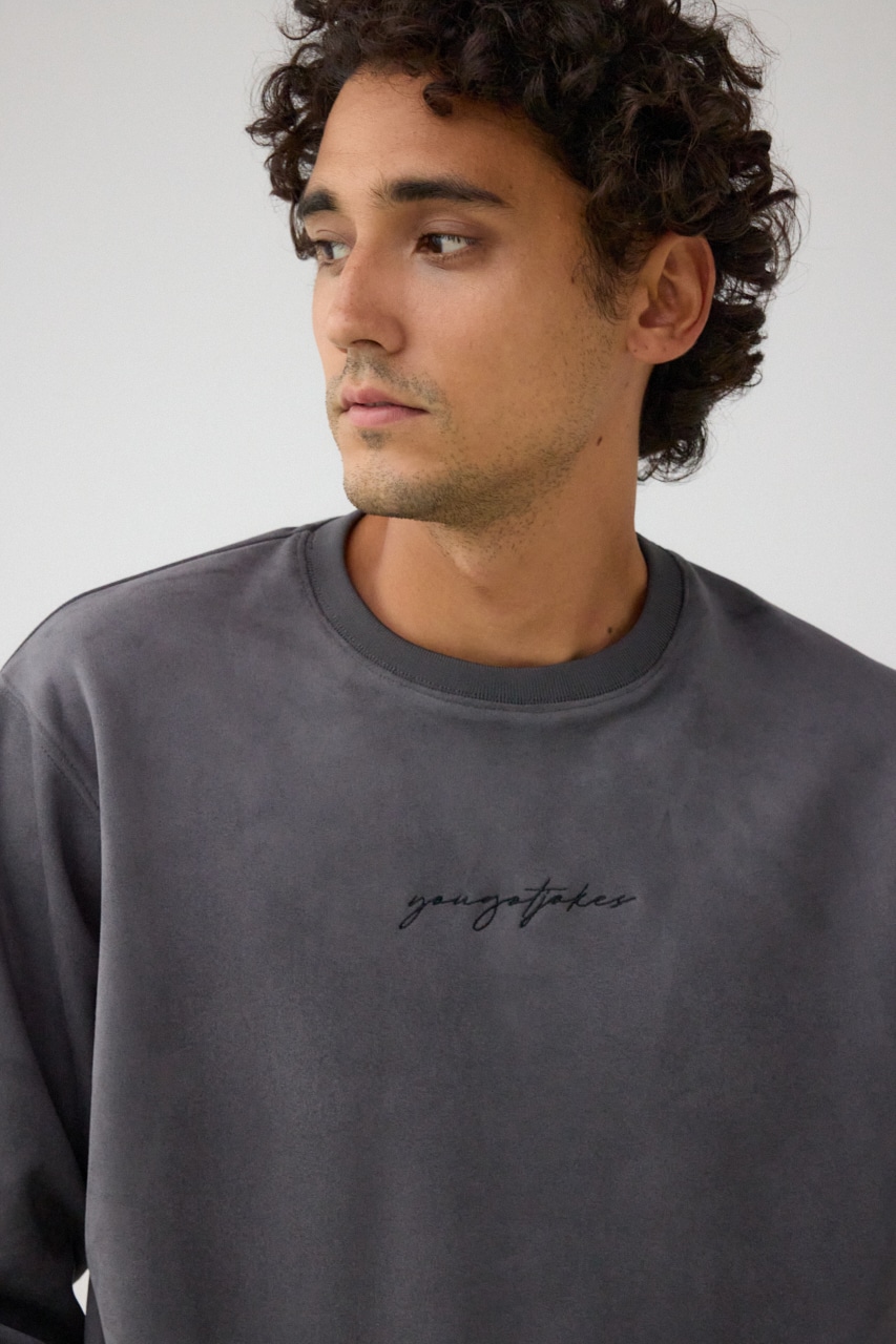 フェイクスウェード刺繍ロゴトップス GRY FREE