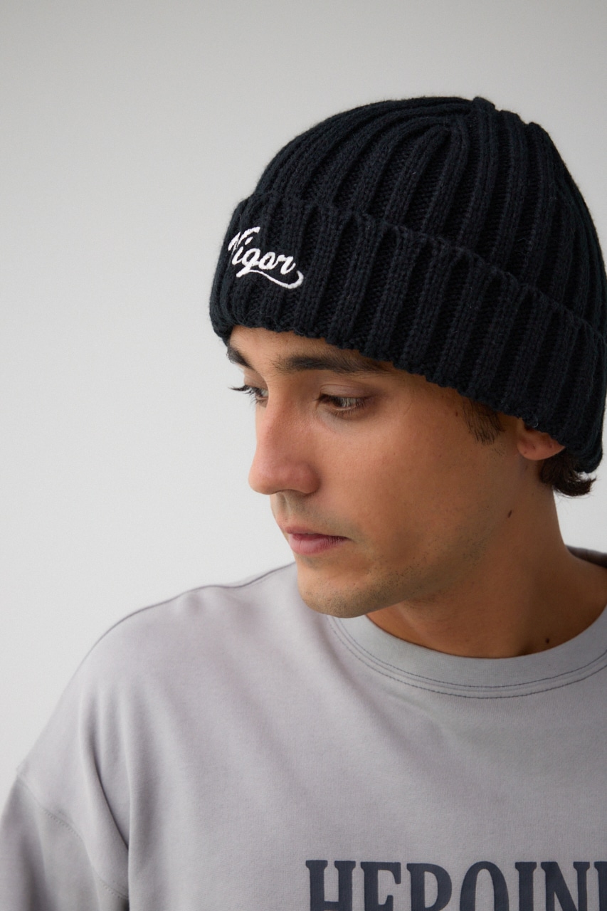 ロゴ刺繍リブニットワッチ BLK FREE