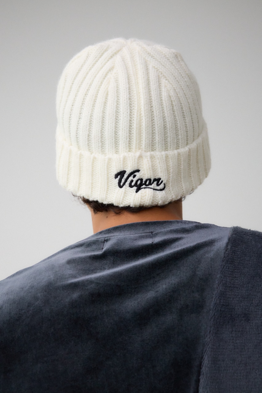 ロゴ刺繍リブニットワッチ WHT FREE