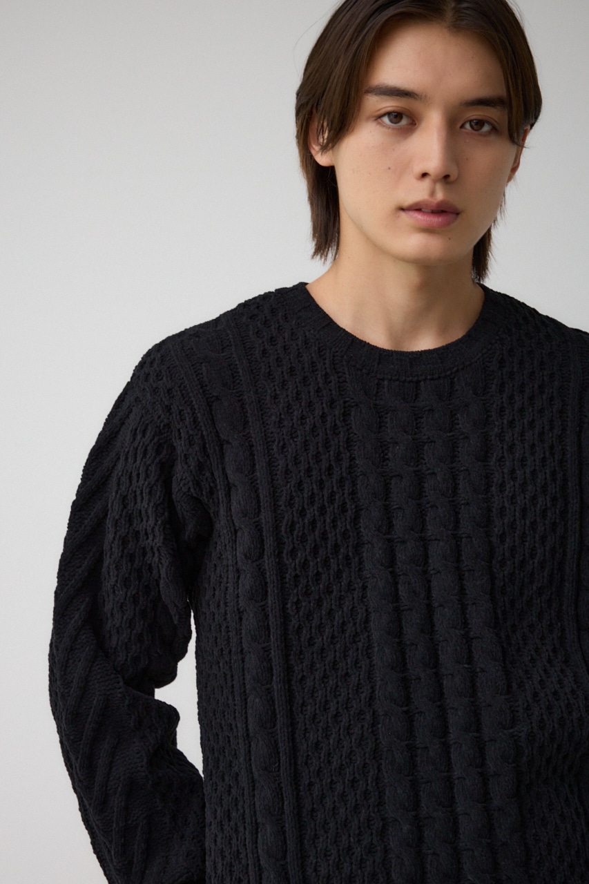 シェニールケーブルニット BLK S-M