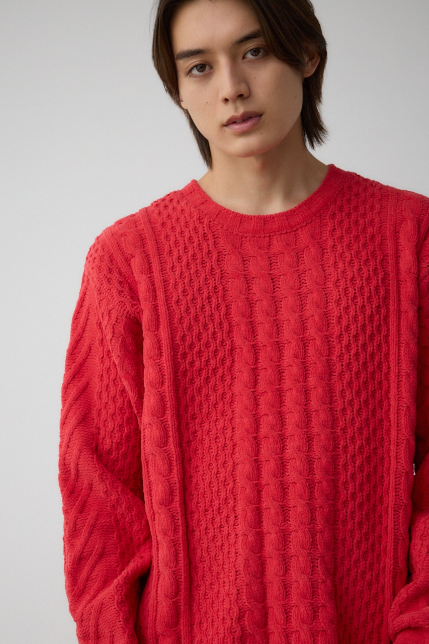 シェニールケーブルニット L/RED S-M