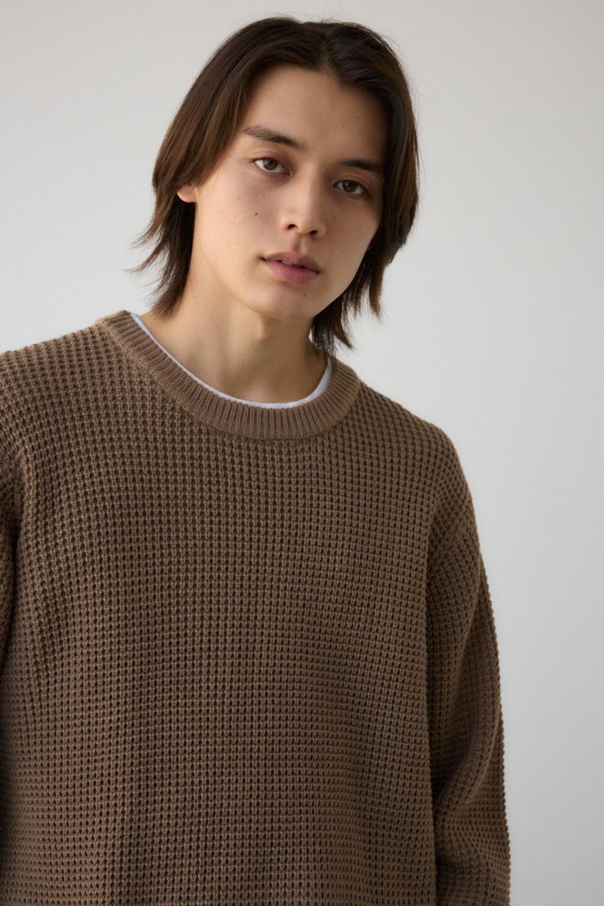 ワッフルレイヤードニット BEG L