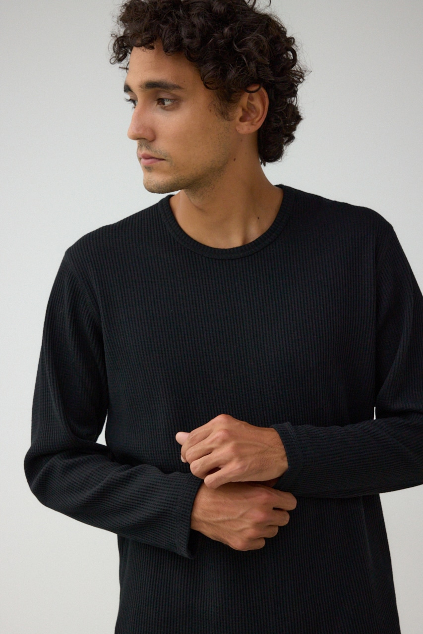 ヘビーワッフル長袖プルオーバー BLK L