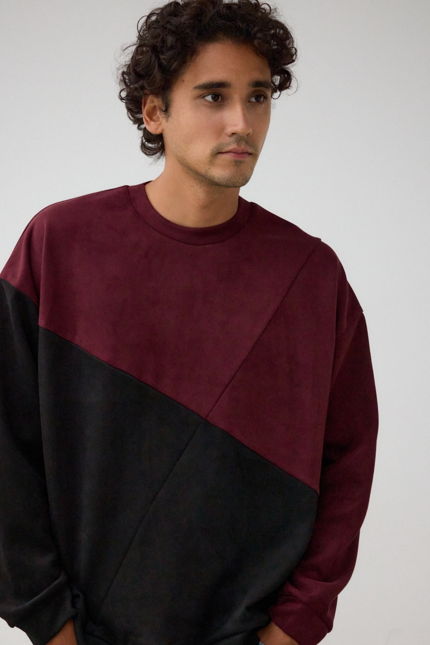 フェイクスウェードパネル切替トップス 柄BRD FREE