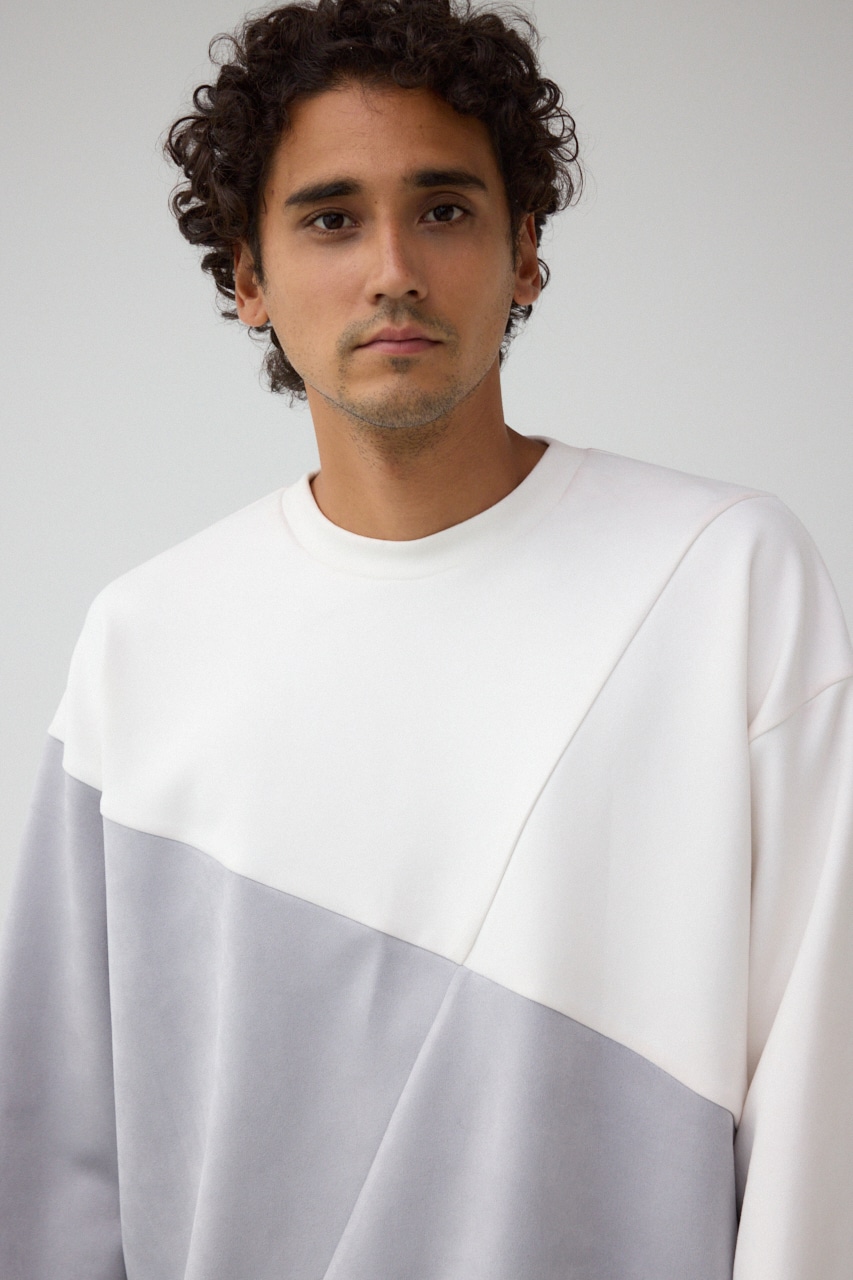 フェイクスウェードパネル切替トップス 柄WHT FREE