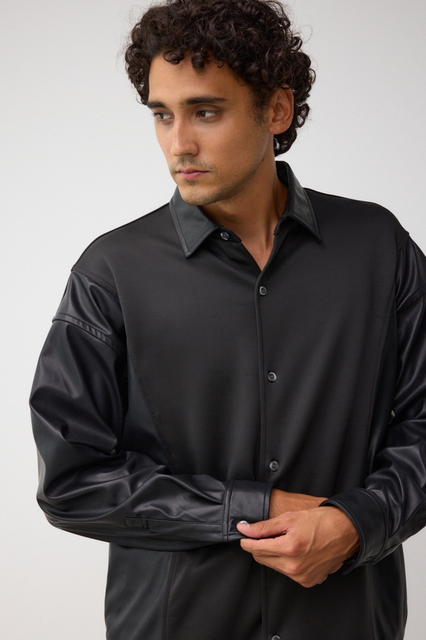 フェイクレザースウィッチングシャツ 柄BLK FREE