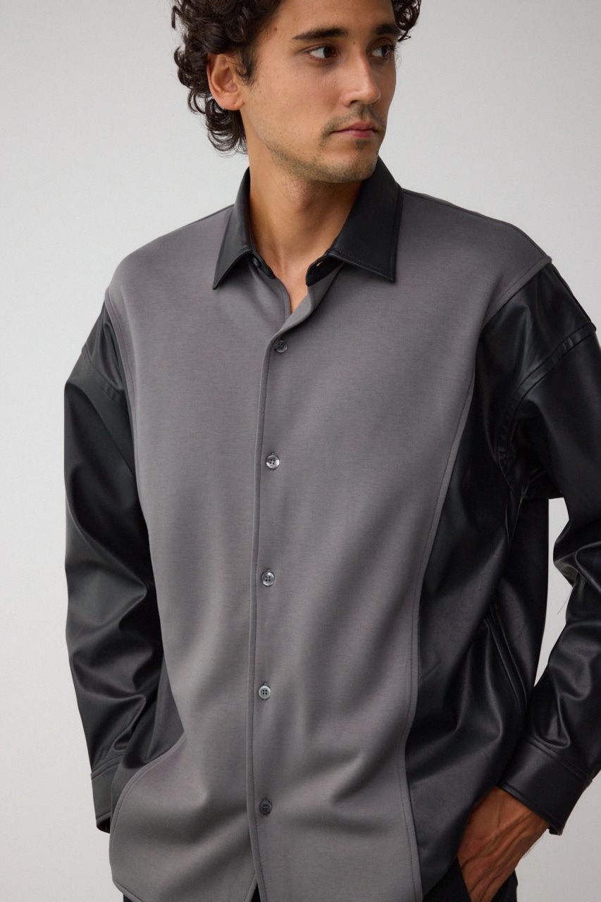 フェイクレザースウィッチングシャツ 柄GRY FREE