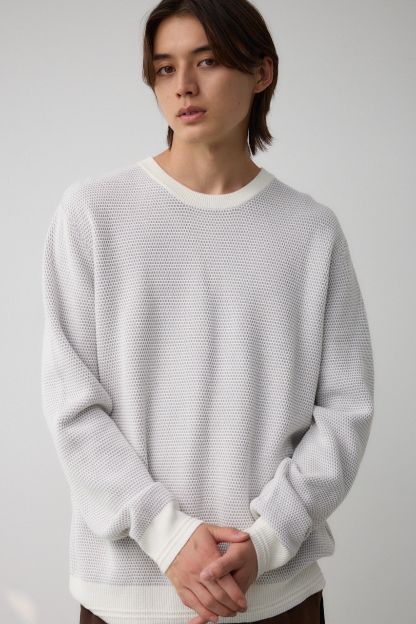 ハニカムベーシッククルーネックニット WHT L