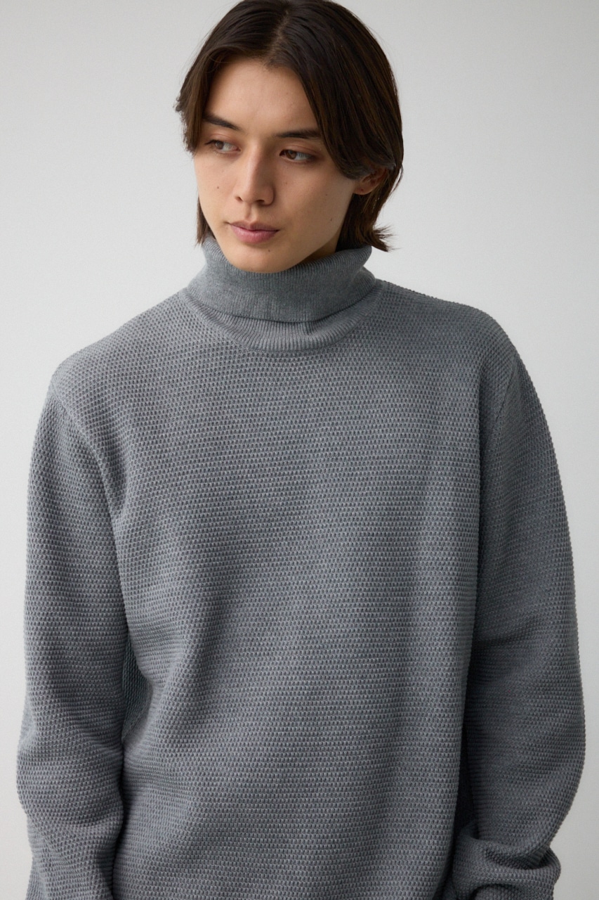 ハニカムタートルネックニット GRY M