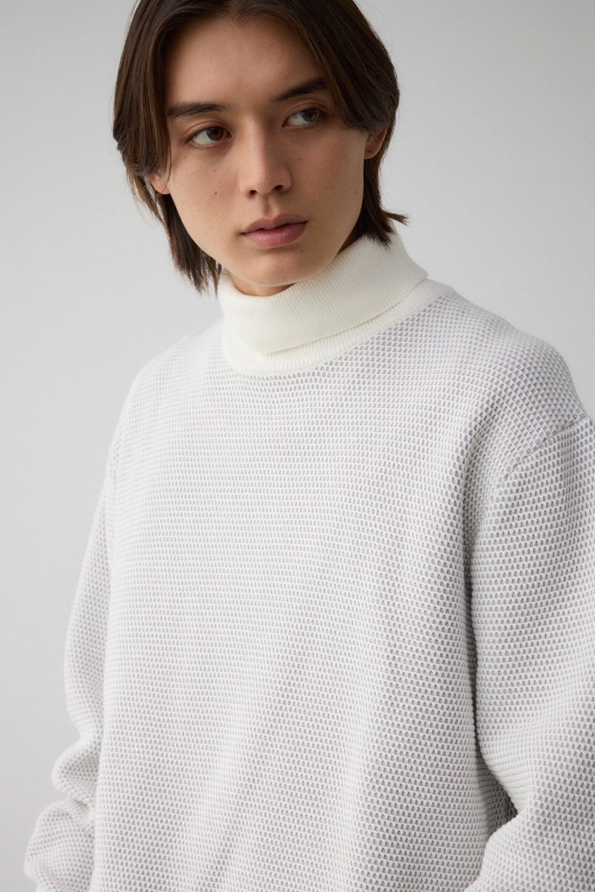 ハニカムタートルネックニット WHT L