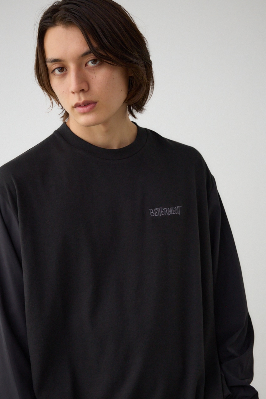 異素材ドッキング刺繍トップス L/BLK FREE