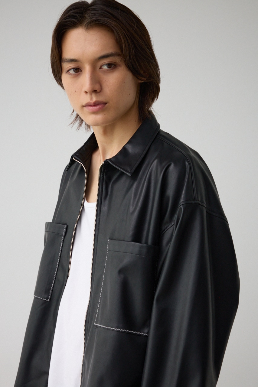 フェイクレザーCPOシャツ BLK FREE