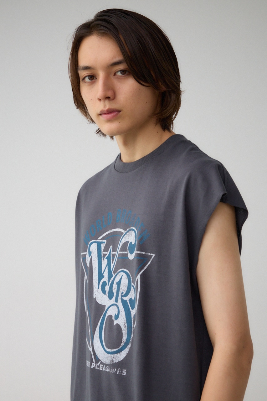 グラフィックノースリーブトップス L/BLK FREE