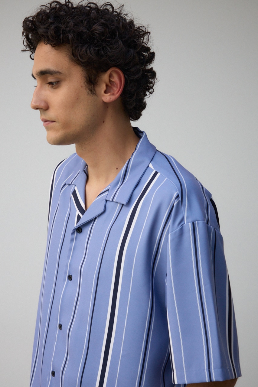梨地マルチストライプシャツ 柄BLU M