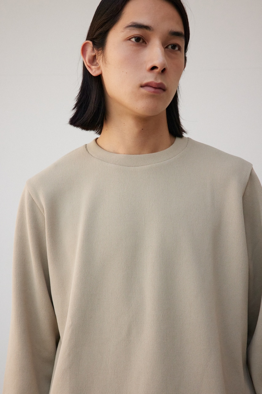 シャツレイヤードスリットニットソー BEG M