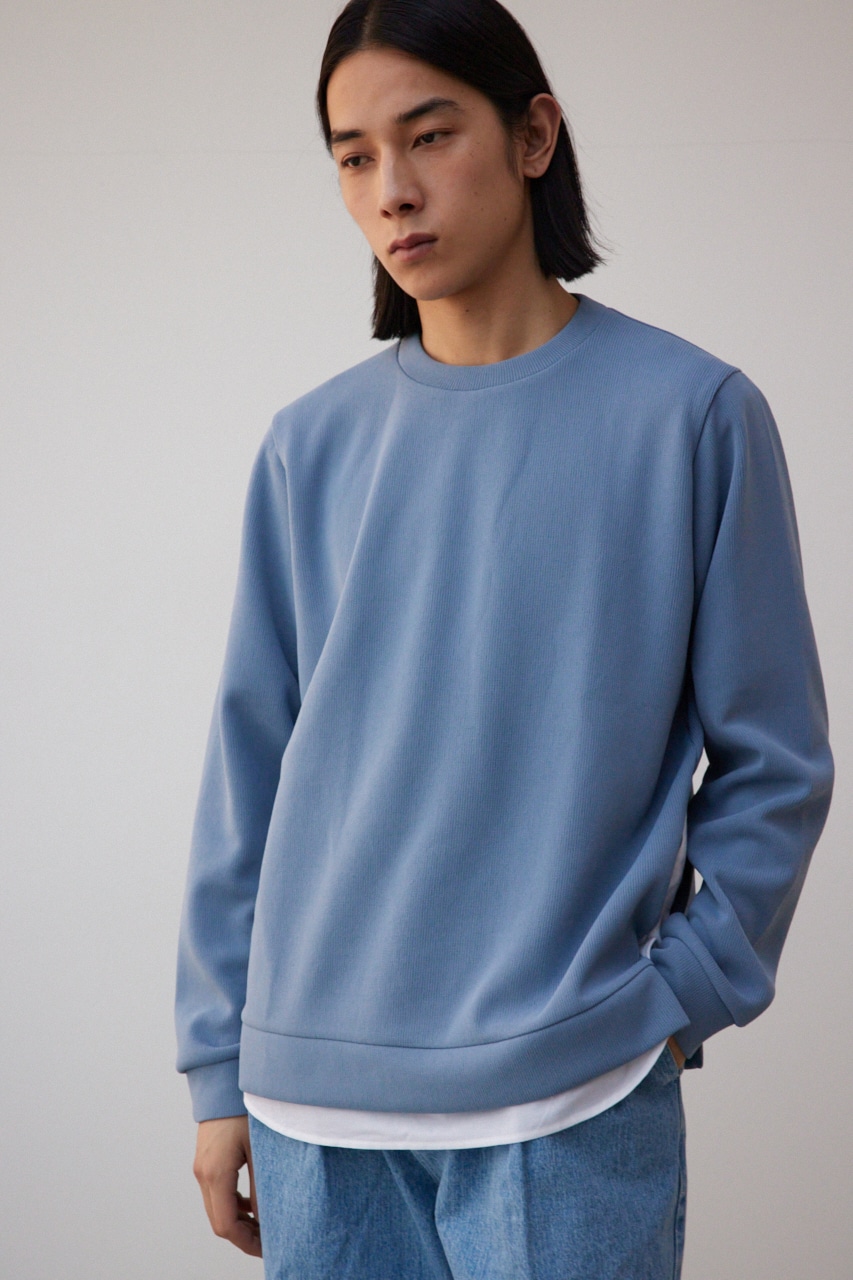 シャツレイヤードスリットニットソー BLU M