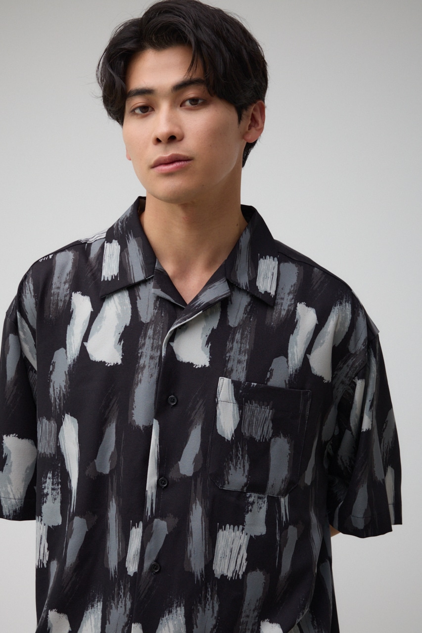 ランダムペイント開襟シャツ 柄BLK L