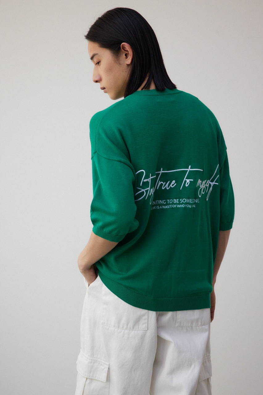 3D刺繍半袖ニットトップス GRN FREE