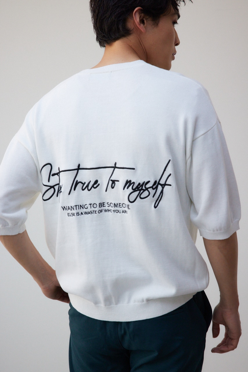 3D刺繍半袖ニットトップス WHT FREE