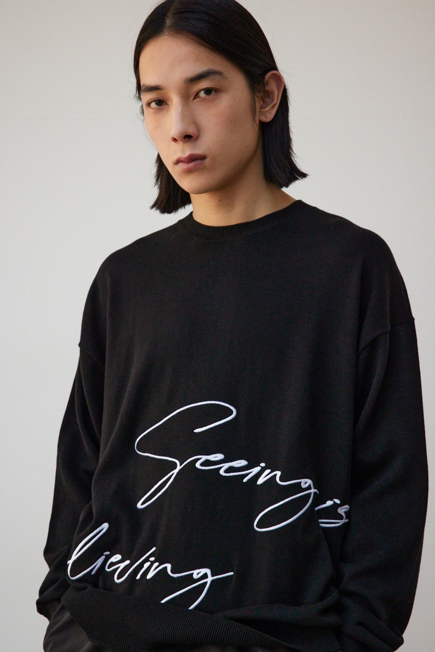 3D刺繍長袖ニットトップス BLK FREE