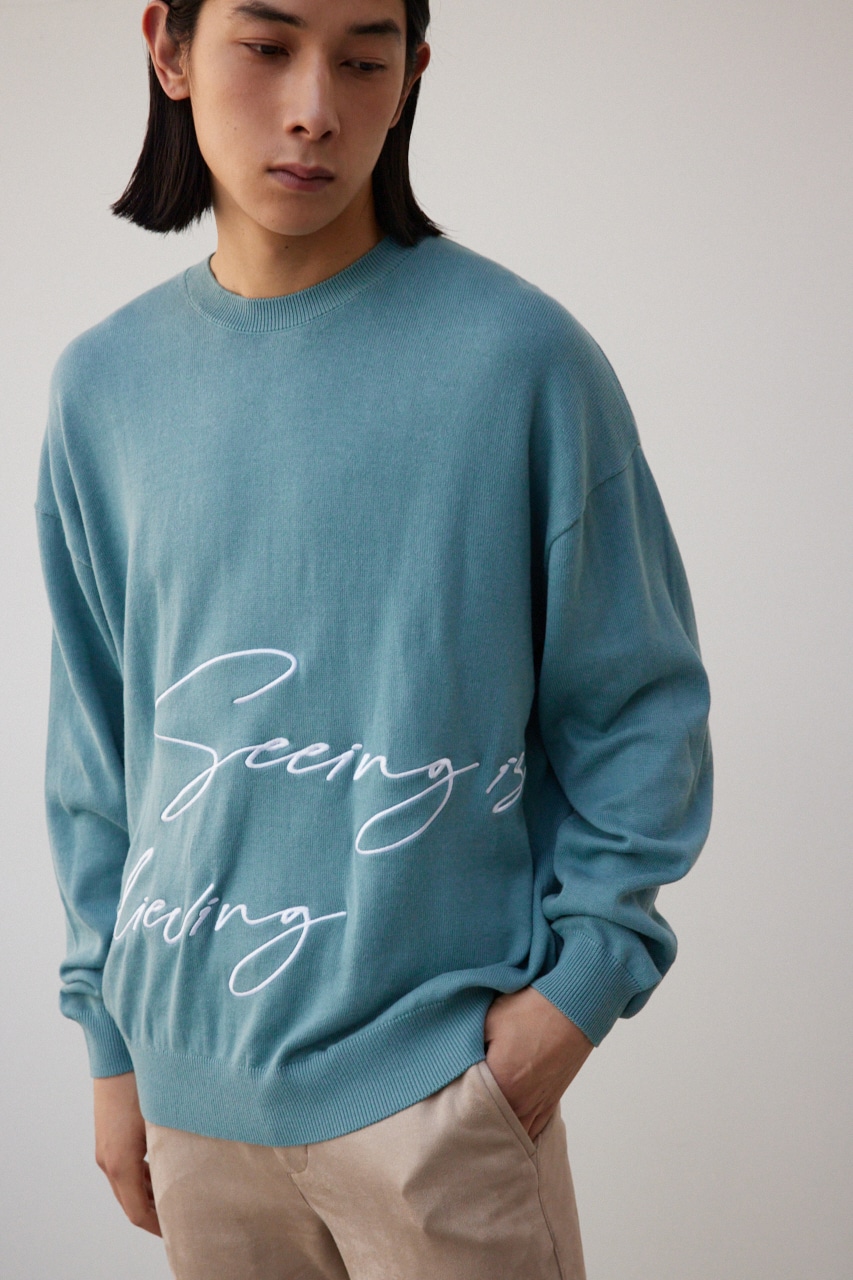 3D刺繍長袖ニットトップス L/BLU FREE