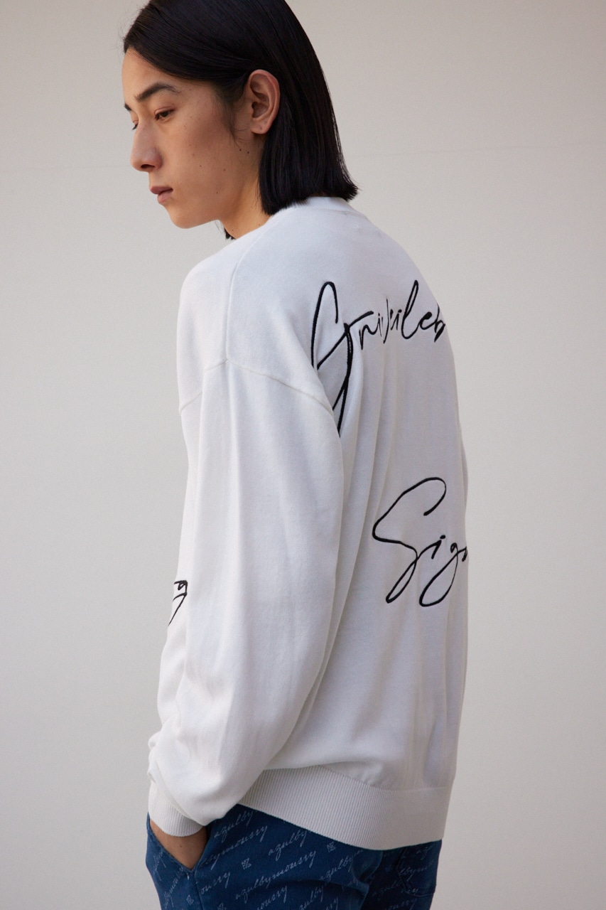 3D刺繍長袖ニットトップス WHT FREE