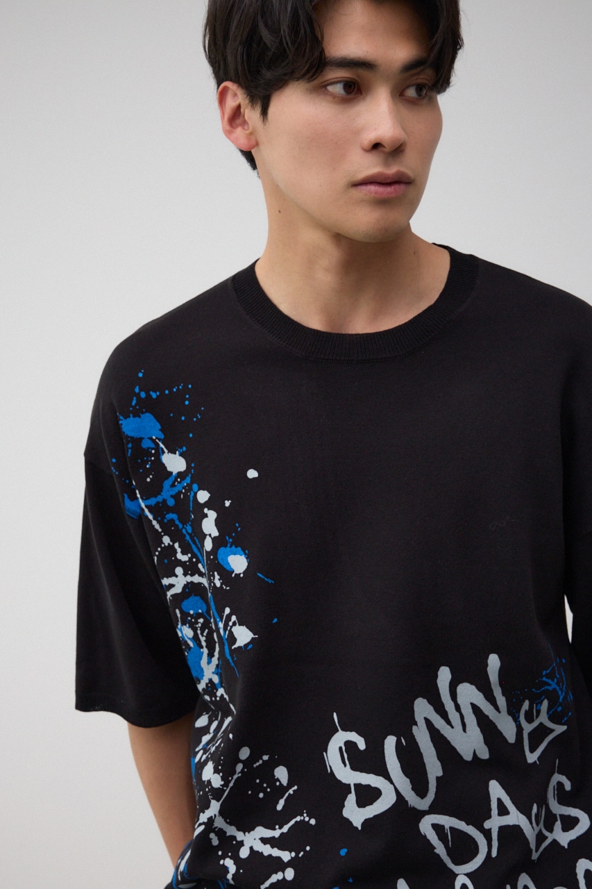 ペイントグラフィックニットトップス BLK FREE