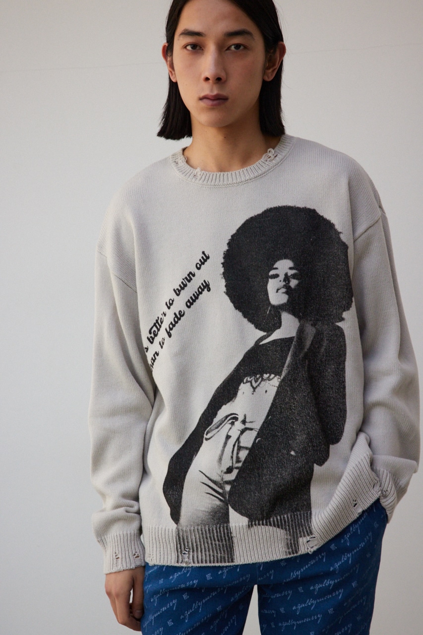 フォトプリントニットトップス GREIGE FREE