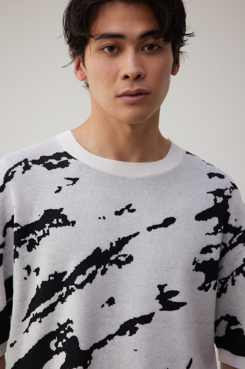 総柄半袖ニットトップス 柄WHT FREE