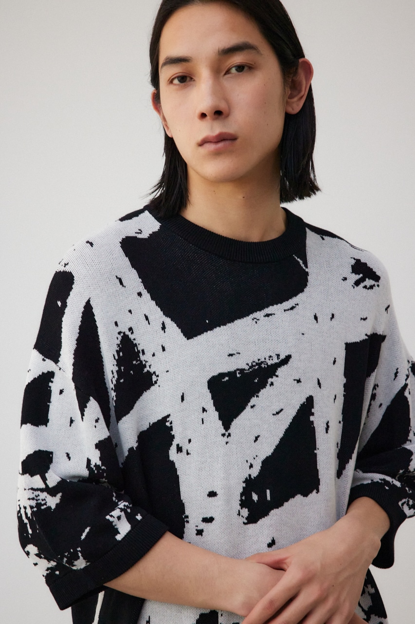 アブストラクトオーバーサイズニット 柄BLK FREE