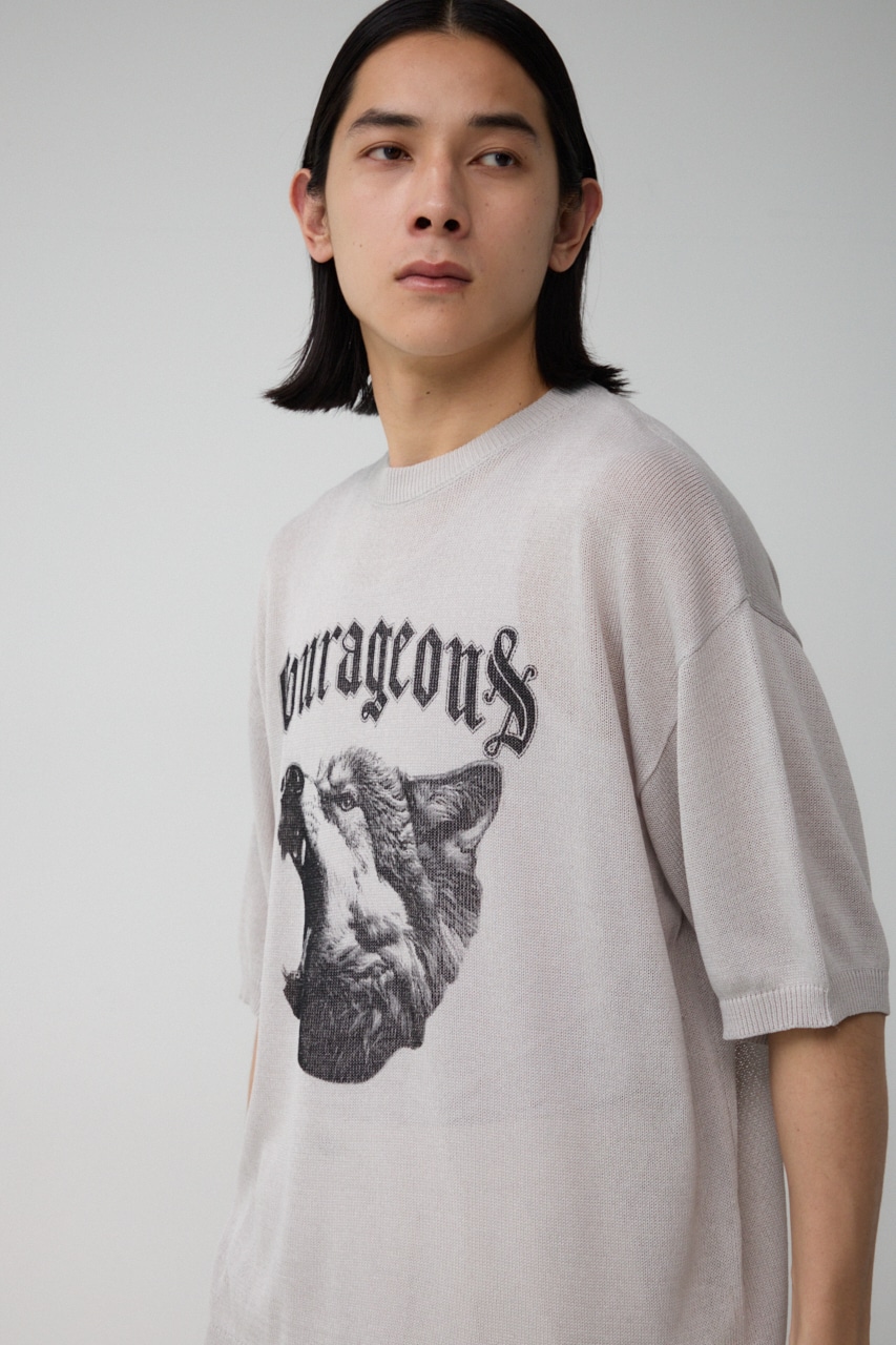 Couragcousプリント半袖ニット L/GRY FREE