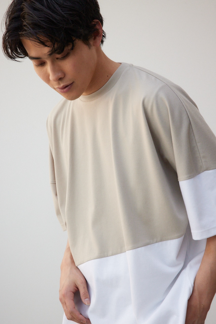 スイッチングバイカラートップス 柄BEG FREE