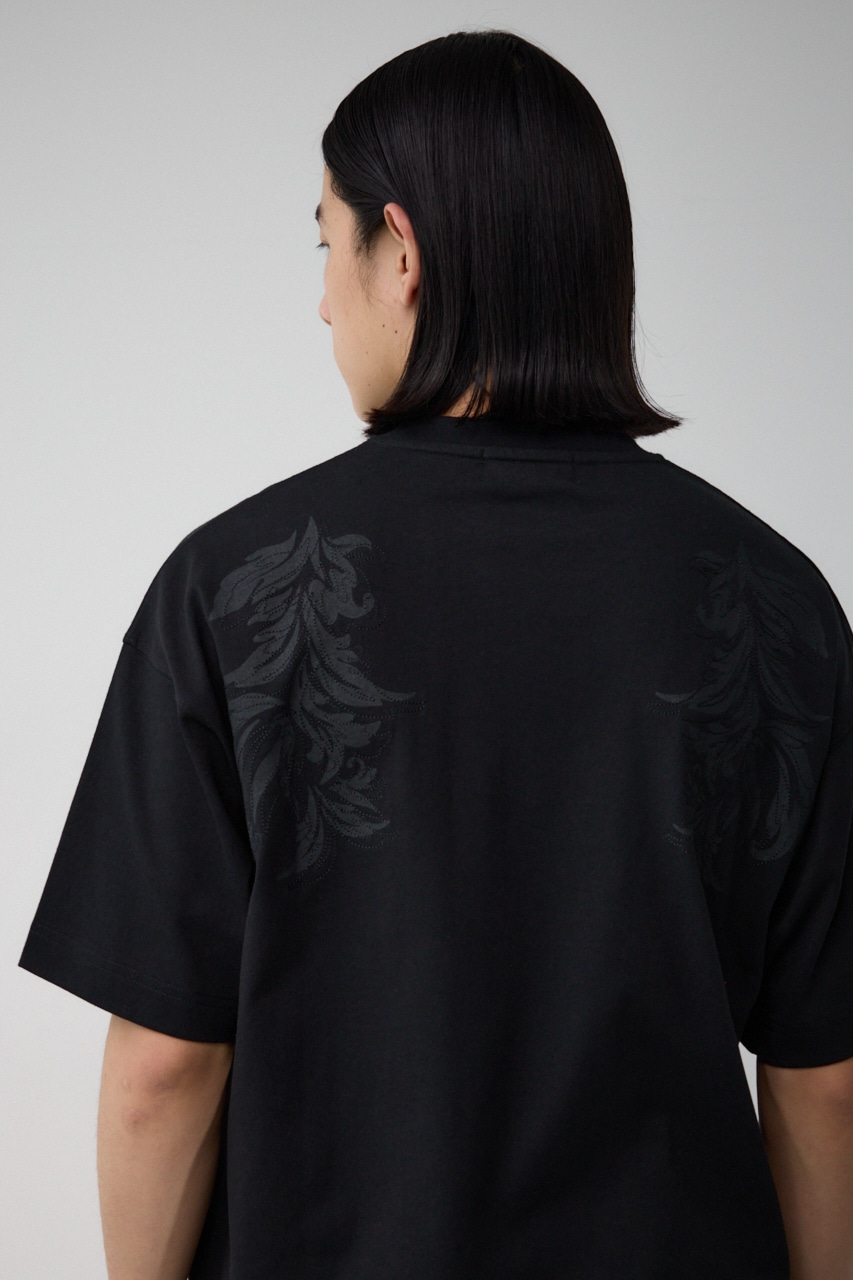 フラワープリント刺繍TEE BLK FREE